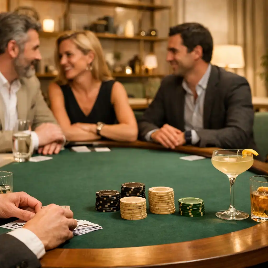 Kezek valódi kártyákat rendeznek egy élő pokerasztal körül
